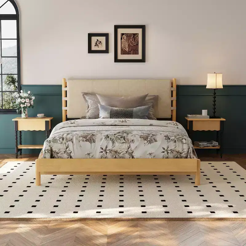 Queen/King Bed Frame, Wood Platform Bed with Headboard - ModernLuxe