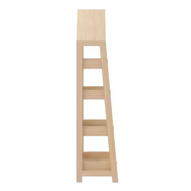 Wood Open Bookshelf with Covered Triangular Top, 4 Shelves and Squared Legs