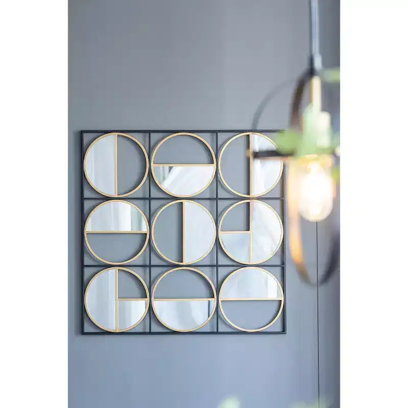 35.6 Inch Beaded Black Metal Wall Mirror
