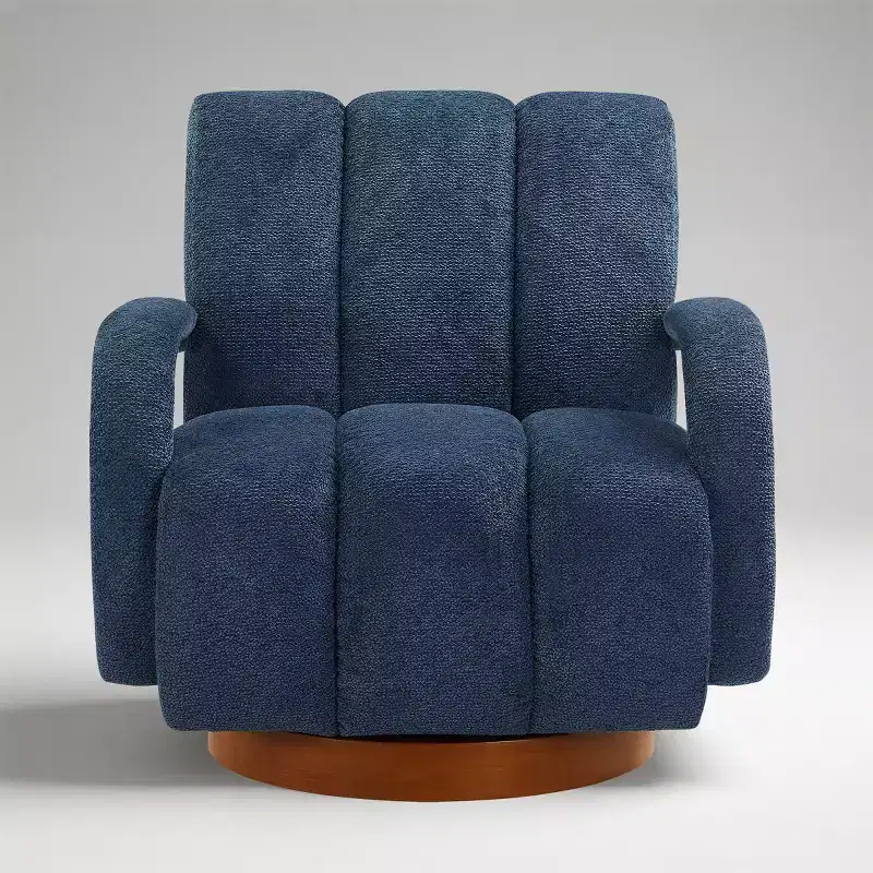Swivel Accent Chair, Modern Fabric Upholstered Arm Chair, Single Sofa Chair with Solid Wood Base