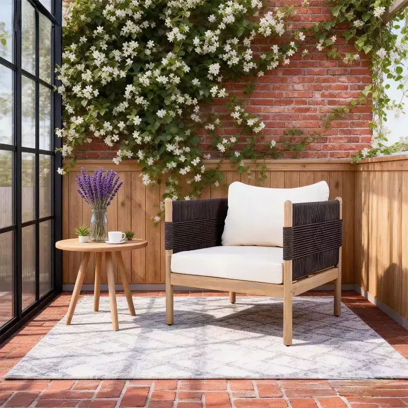 Christopher Knight Home Seungho Modern Outdoor Acacia Wood Club Chair with Diamond Rope Weave and Cushions