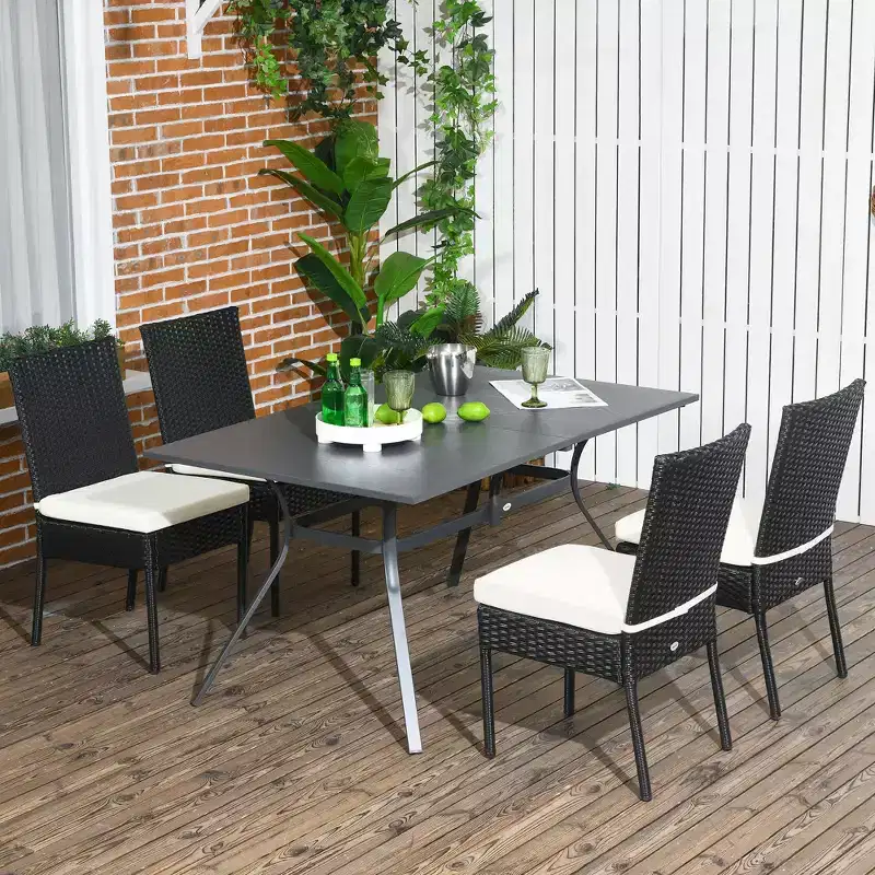 4 PE Rattan Outdoor Dining Chairs with Cushions, Patio Wicker Dining Chairs with Backrest