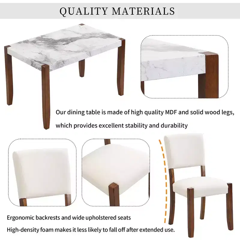 MAYEERTY 4-Piece Modern Dining Set, 46 Faux Marble Table, 2 Chairs & Bench