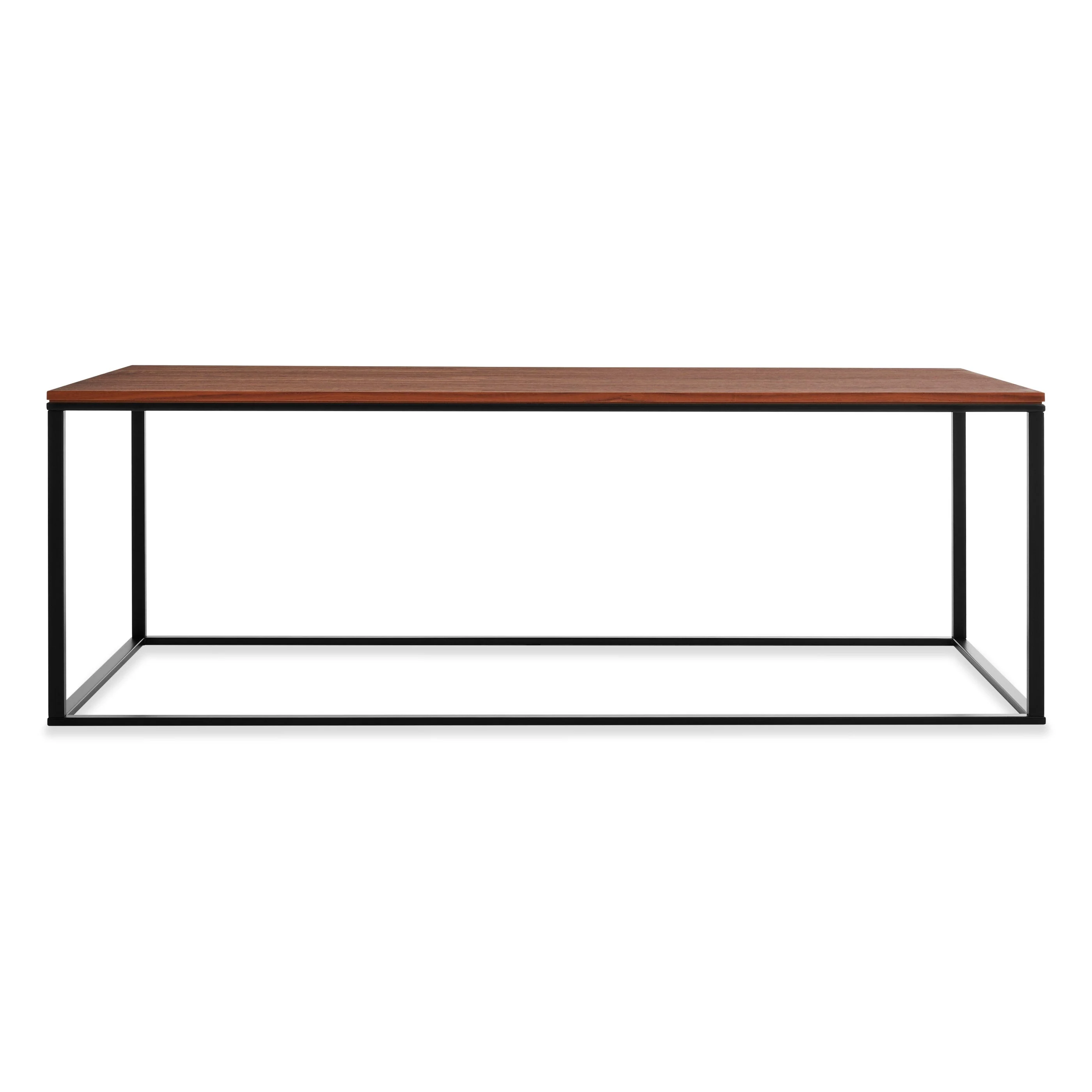 Modern Walnut Wood Steel Coffee Table with Minimal Open Frame for Living Room