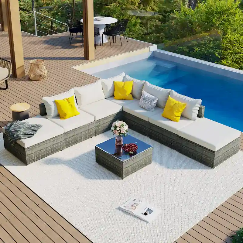 8-Piece Wicker Modular Sectional Sofa Set with Coffee Table
