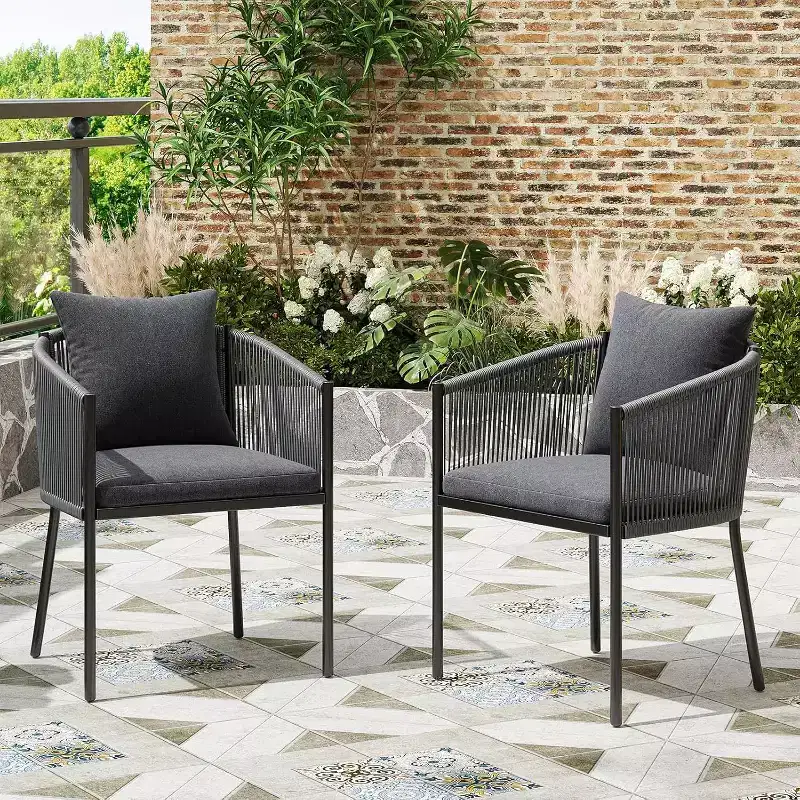 2-Piece Outdoor Dining Set - Rattan Wicker Patio Chairs with Cushions, Perfect for Garden, Deck, Backyard, and Poolside