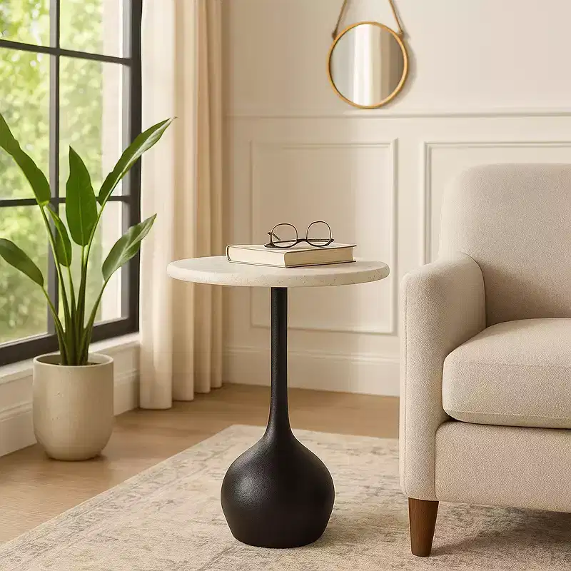 Marble Accent End Table for Home Decor - Decorative Small Table Stand for Bedroom Night Stand, Bedside, and Living Room Decor