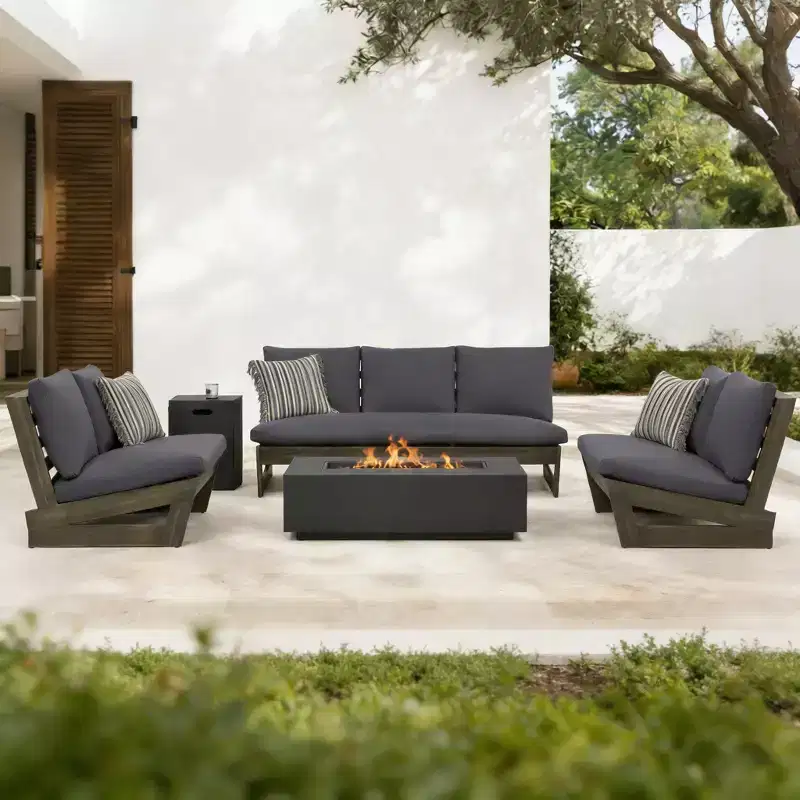 Christopher Knight Home Hiba Modern 5 Piece Patio Firepit Set with Tank Holder