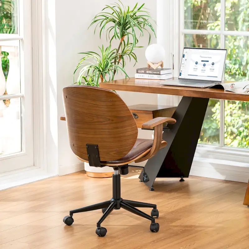 Glitzhome Modern Ergonomic Faux Leather Gaslift Adjustable Swivel Office Task Chair