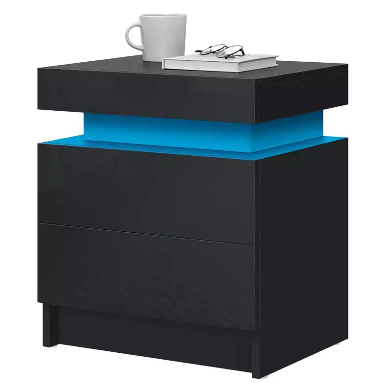Black / White Modern LED Nightstand with 2 Drawers, for 1