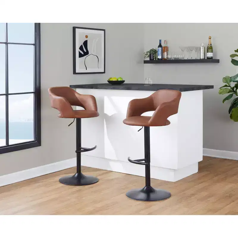 LumiSource Set of 2 Margarite Adjustable Barstools Black PU