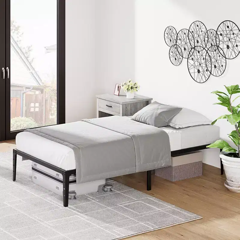 Twin Size Bed Frame Without Headboard, Metal Platform Bed Frame with 12.6 Under Bed Storage, Metal Slats Support, No Box Spring Needed