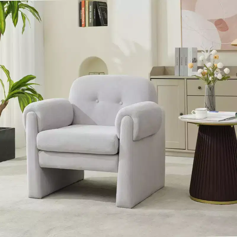 Fluffy Cloud Upholstered Accent Armchair Set of 2 Velvet Ergonomic Bedroom Reading Chair