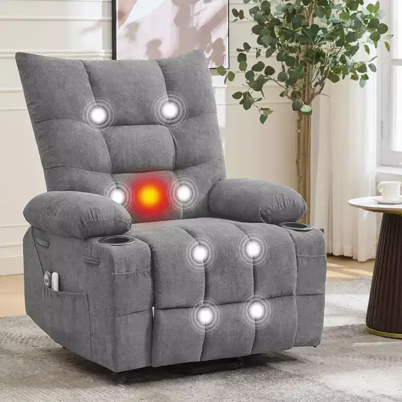 Power Lift Recliner Chair, Electric Massage & Heat Recliner with 45 Assist Stand, with Soft Padded Upholstery, Side Pocket & Cup Holders