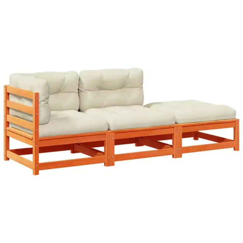 vidaXL Patio Sofa Set with Cushions Modular Outdoor 3 Piece Solid Wood Pine