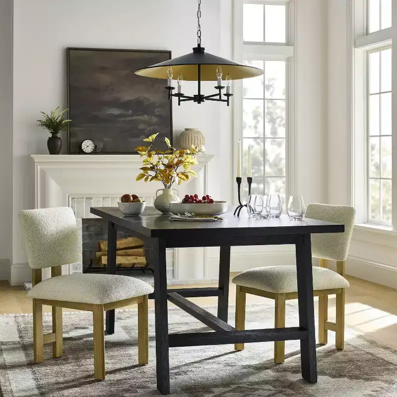 2pk Modern Upholstered Wood Dining Chair Cream - Threshold™ designed with Studio McGee: Lacquered Rubberwood, Polyester Upholstery