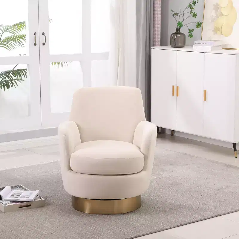 Okak Luxury Velvet Swivel Barrel Chair,360 Silent Rotating Accent Chair with Golden Base for Living Room,Bedroom,Office