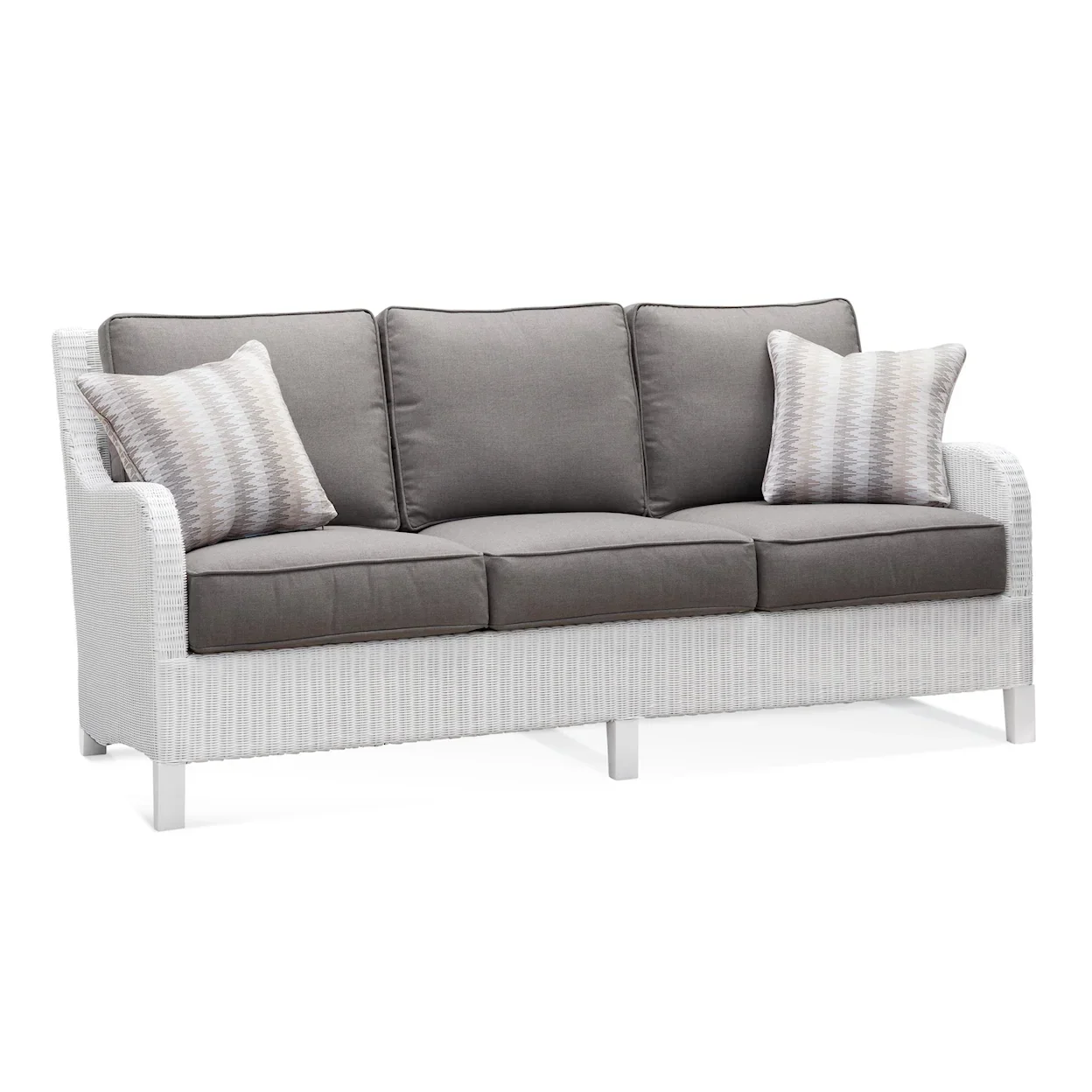 Outdoor Sofa White Wicker Three-Seat with Gray Cushions