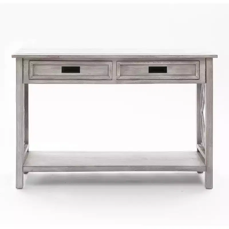 Gray Wood 2-Drawer 1-Shelf Console and Entryway Table