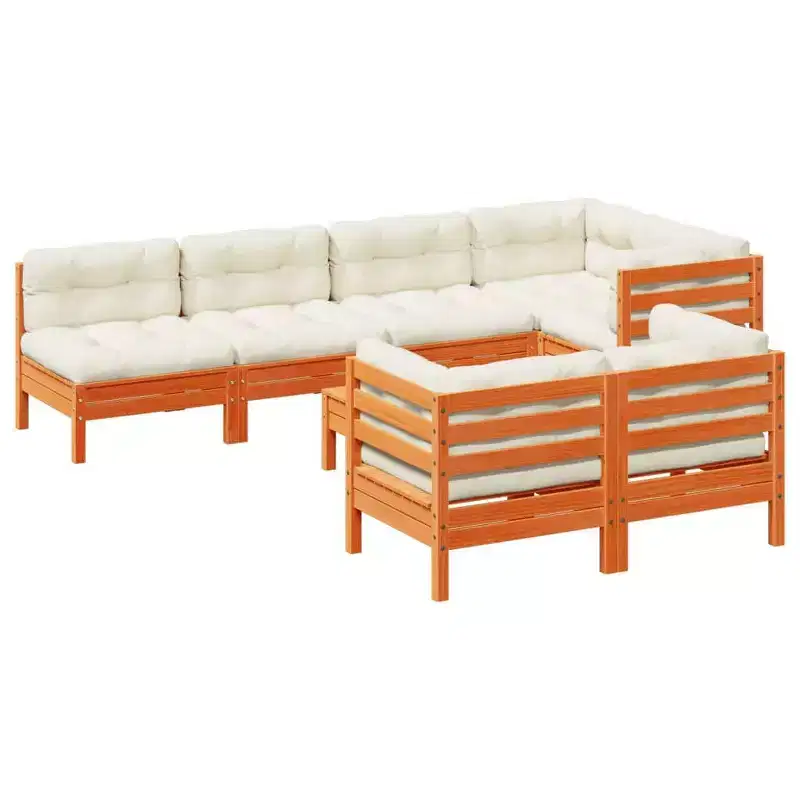 vidaXL Garden Sofa Set Wax brown and cream white