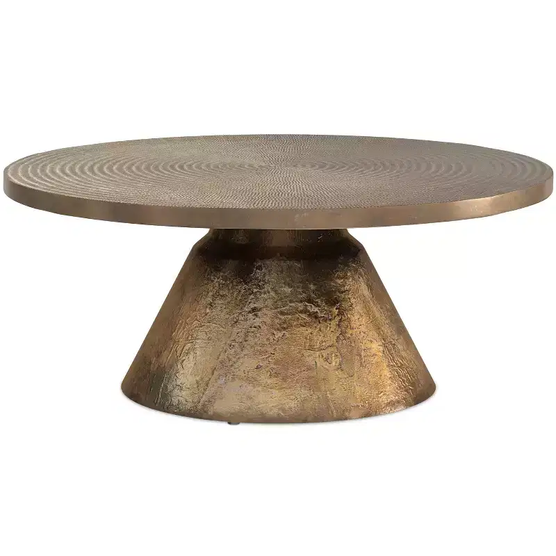 Alyssa 36 inch Wide Round Contemporary Cast Aluminum Coffee Table in Vintage Brass, Fully Assembled