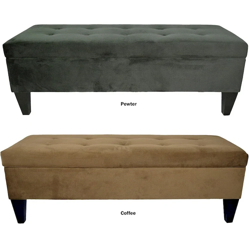 Coffee / Grey Button-Tufted Storage Bench Ottoman – 2-Person