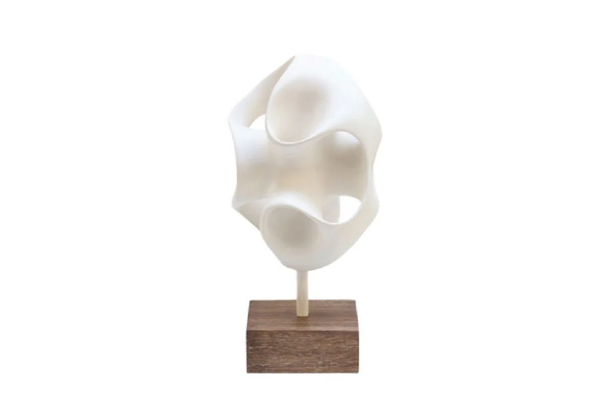 Modern Resin & Wood Mobius Sculpture with White Resin & Natural Hardwood Base for Living Room & Study