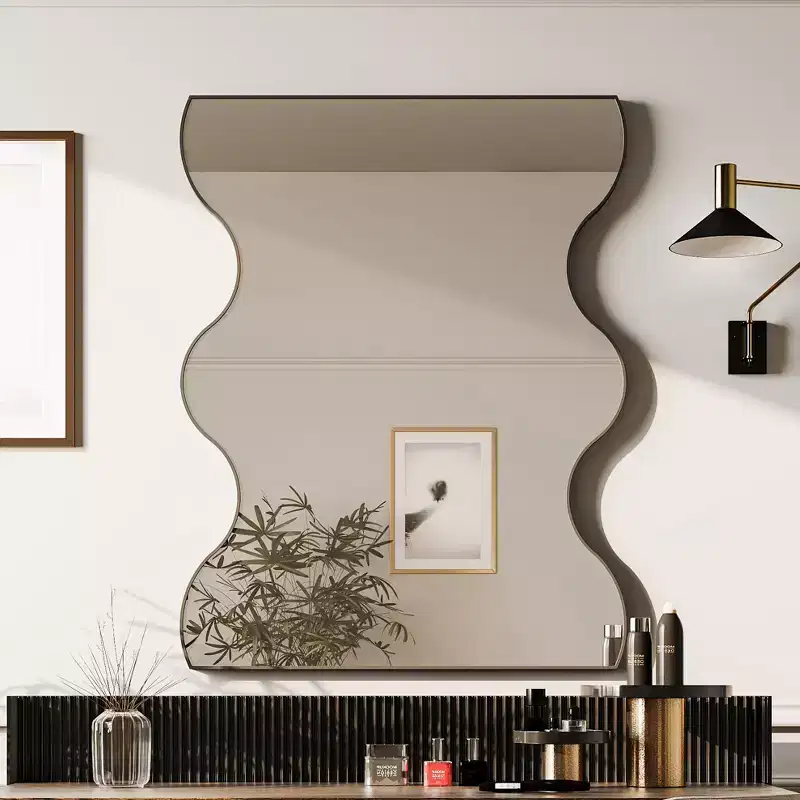 30x35 Inch Wall Mount Bathroom Mirror, Modern Rectangular Vanity Mirror with 2 Wavy Sides for Bathroom, Bedroom