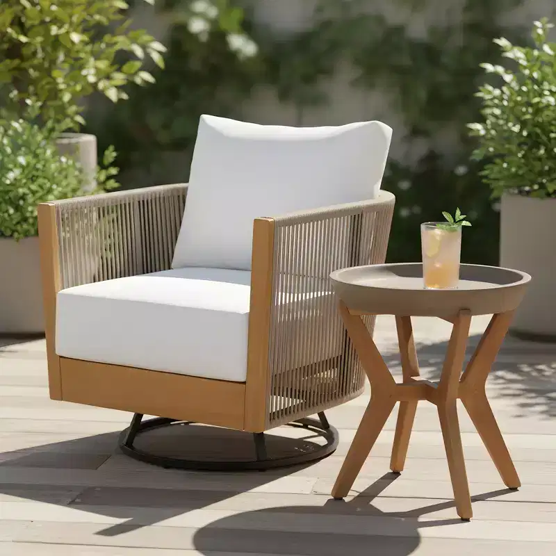Christopher Knight Home Wei Modern 2 Piece Acacia Patio Swivel Chair and Side Table Set with Handwoven Rope Design