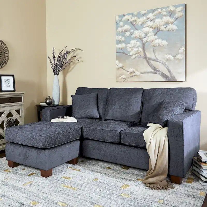 Navy / Earth / Taupe Reversible Chaise Sectional Sofa, Seats 3-4