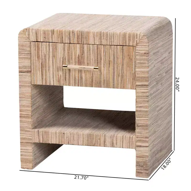 bali & pari Callan Woven Grasscloth 1 Drawer Nightstand Natural/Gold