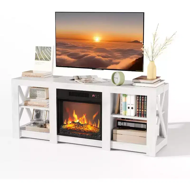 Farmhouse TV Stand with Electric Fireplace Heater for up to 70