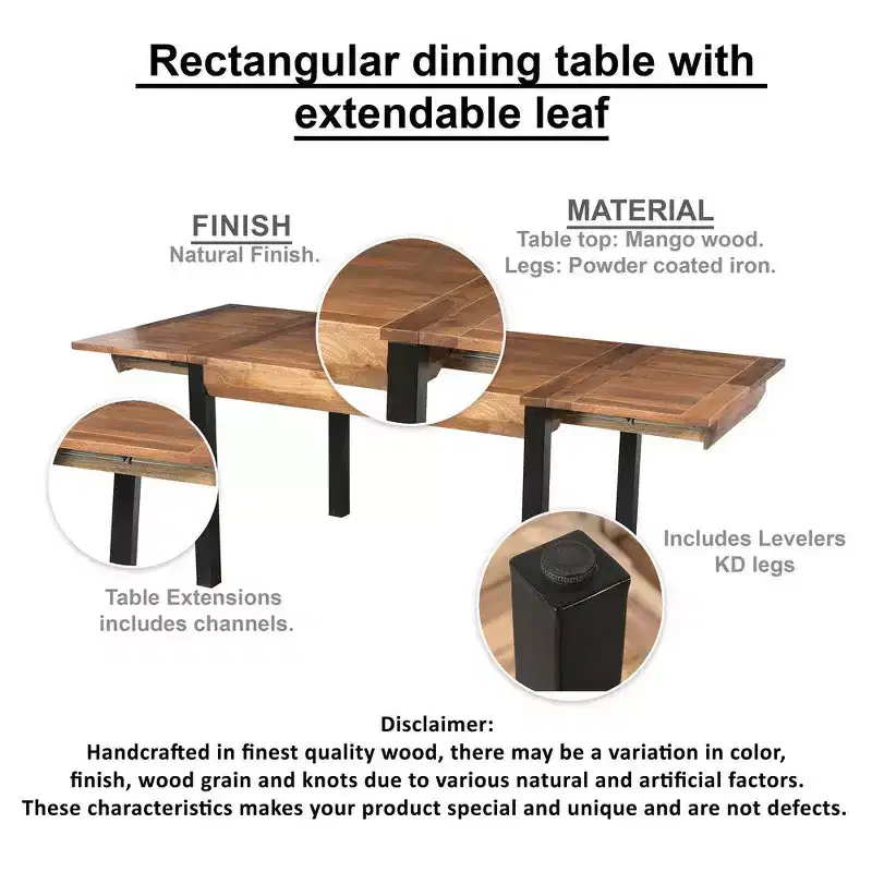 Brown & Black Extendable Rectangular Dining Table – Seats 6–8