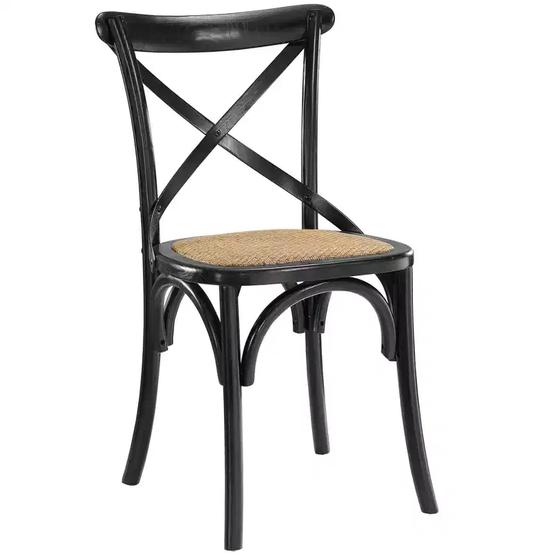 Rustic Dining Side Chair with Natural Rattan Seat and Tapered Legs