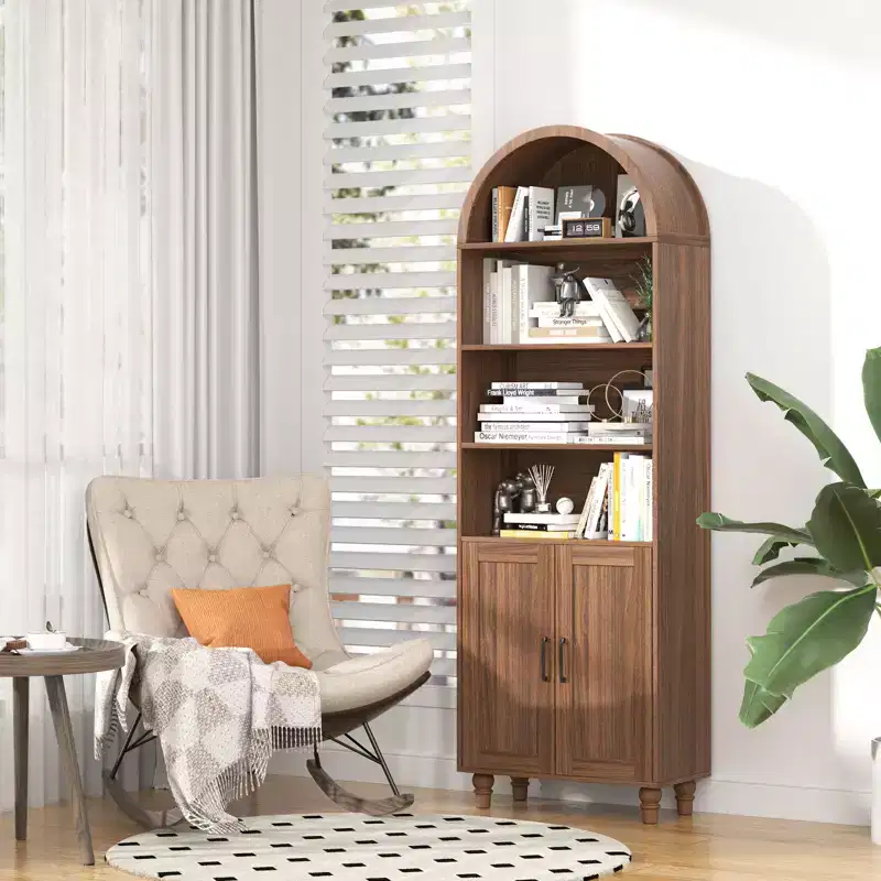 GDFStudio Shamus Arched Bookshelf with 2 Doors and Adjustable Shelves