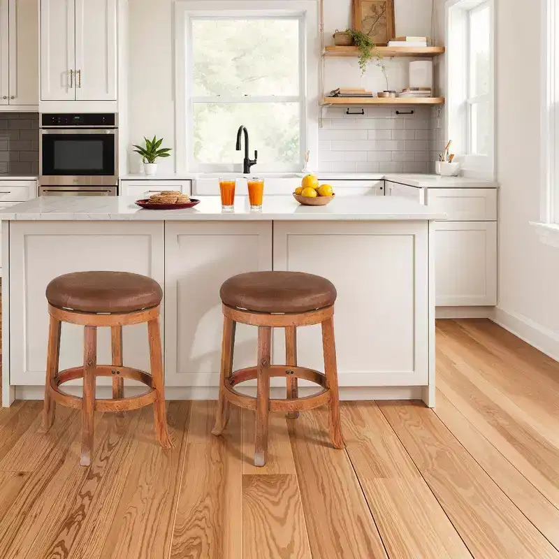 Royal Hampton Swivel Counter Stool Set of 2 | Faux Leather Seat | Mahogany Wood