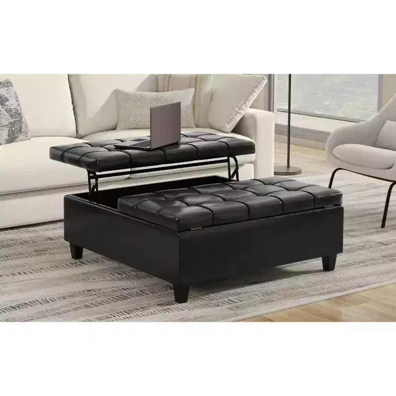 Elliot 40 inch Wide Large Square Coffee Table Storage Ottoman