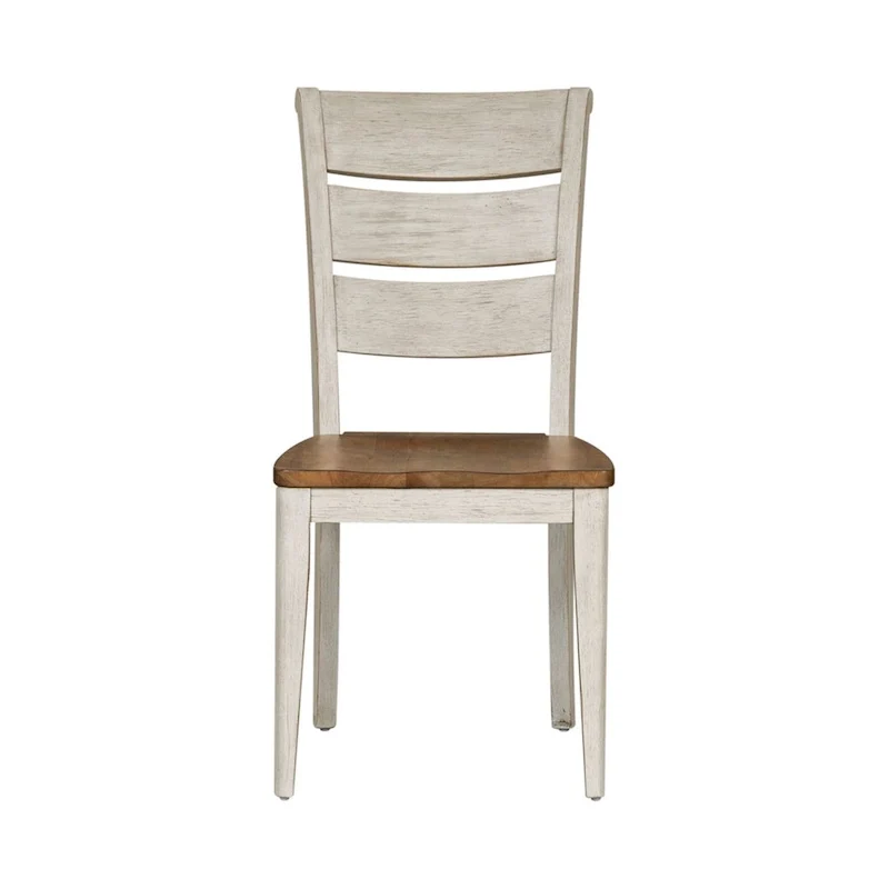 Antique White Ladder Back Side Chair with Chestnut Seat, Set of 2
