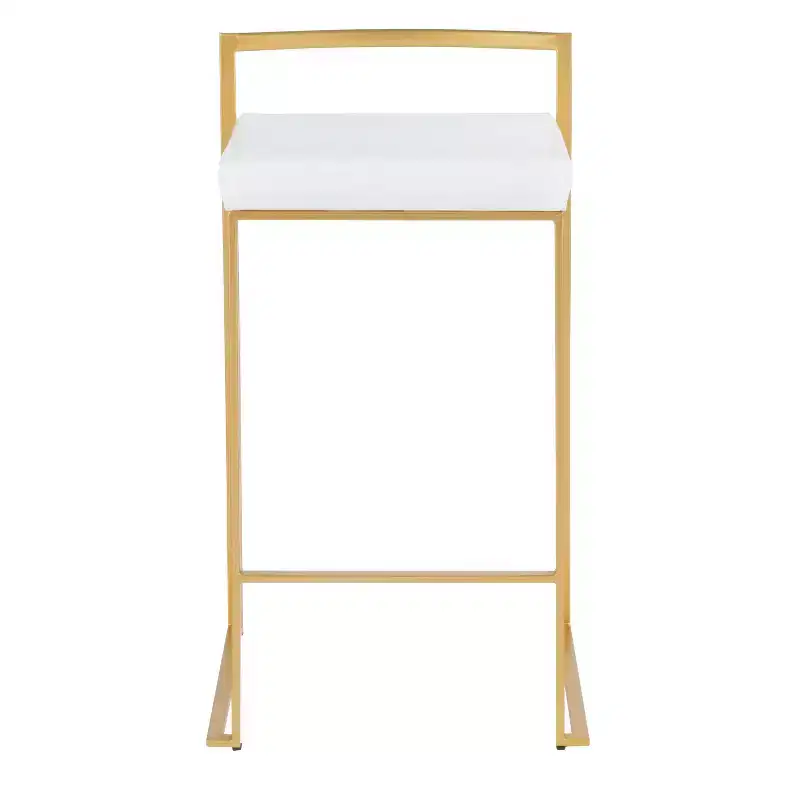 LumiSource Set of 3 Fuji Stacker Counter Height Barstools Gold/White PU