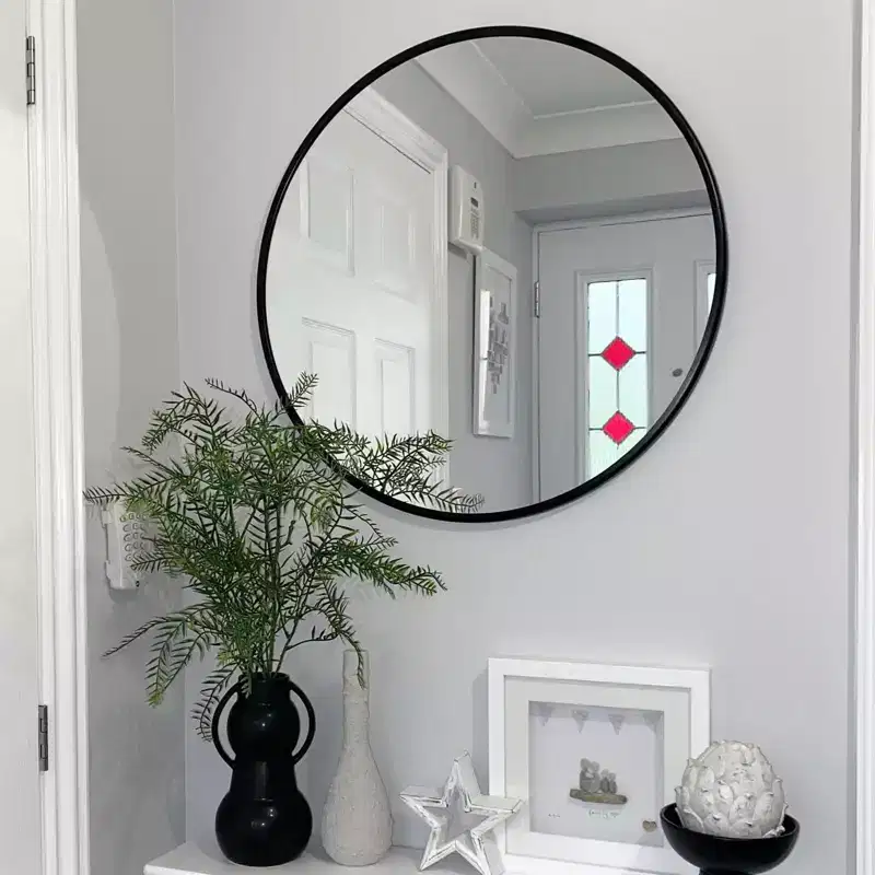 Black 20 Inch Aluminum Alloy Framed Round Wall Mirror for Bathroom Vanity Bedroom Entryway and Living Room
