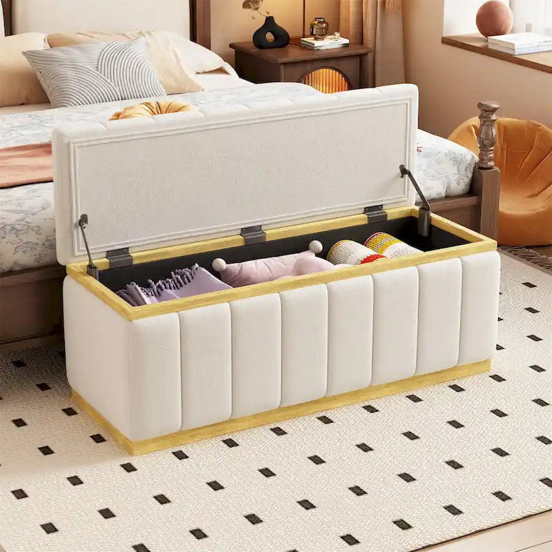 Linen Fabric Upholstered+Solid wood frame Bench