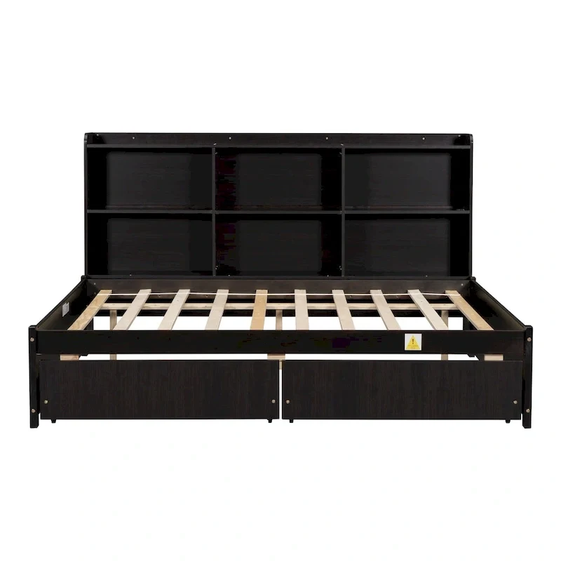 Full Bed with Side Bookcase Drawers