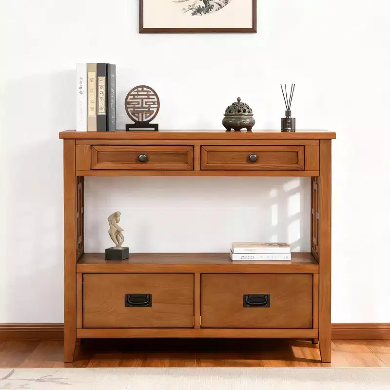 36'' Farmhouse Wood Console Table with 4 Drawers and 1 Storage Shelf for Entryway and Living Room, Brown