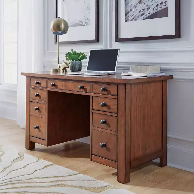 Tahoe Executive Pedestal Desk - Aged Maple - Home Styles: Hardwood, Mid-Century Modern Office Furniture