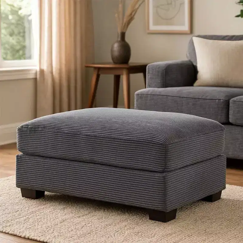 Royal Hampton Cocktail Ottoman, Dark Gray Corduroy, Black Legs, 45 x 28 Inch
