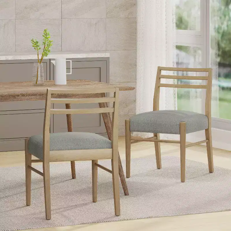 Okak Set of 2 Modern Dining Chairs, Fabric Dining Room Chairs, Upholstered Kitchen Side Chairs with Curved Backrest & Metal Frame