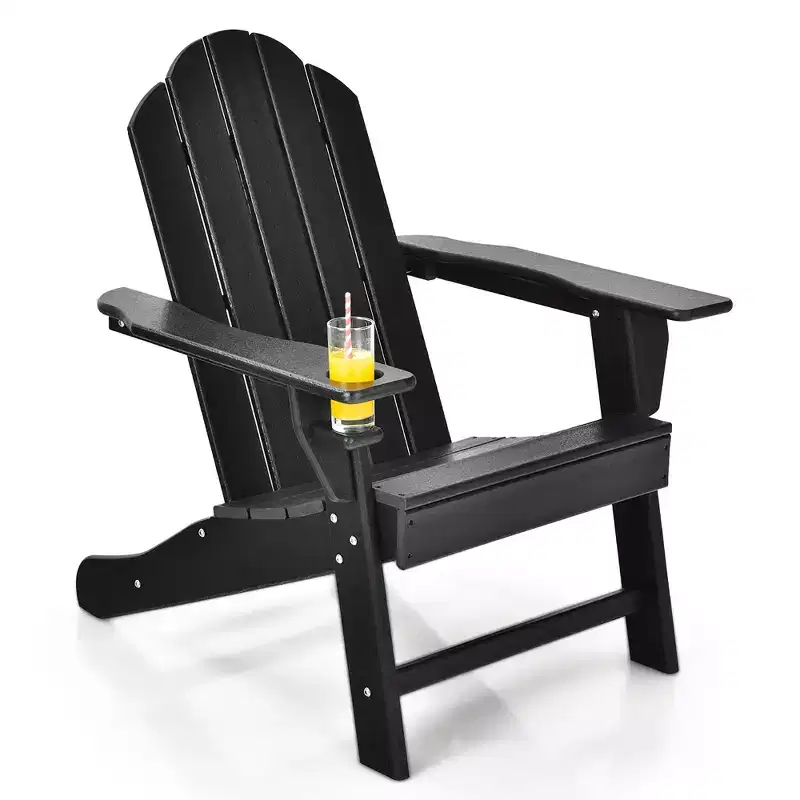 Costway Patio Adirondack Chair Weather Resistant Garden Deck W/Cup Holder White\Black\Grey\Turquoise\Navy\Red