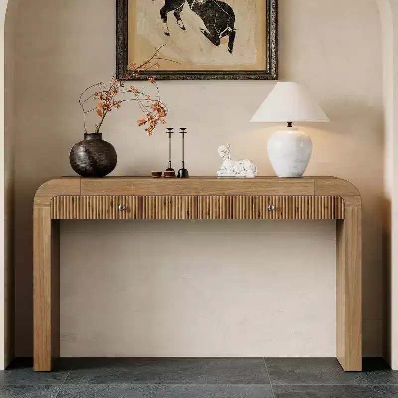 Whisen Rustic Console Table Entryway Table Side Table with Fluted Drawer Front