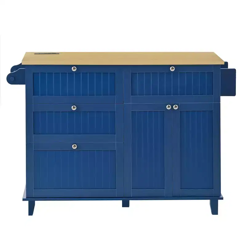 Farmhouse Kitchen Island with Drop Leaf, Drawers, Power Outlet and 2 Seats