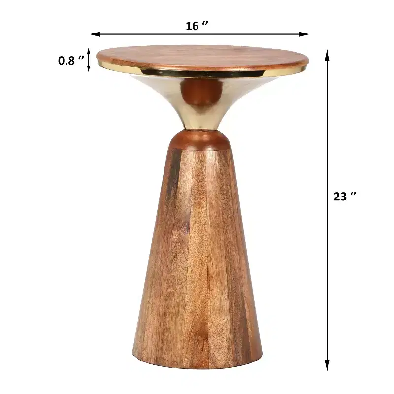 Christopher Knight Home Vera Mango Wood and Metal Round End Table, Gold/Walnut